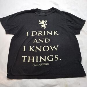 Black Graphic Tee with Gold Text Size M